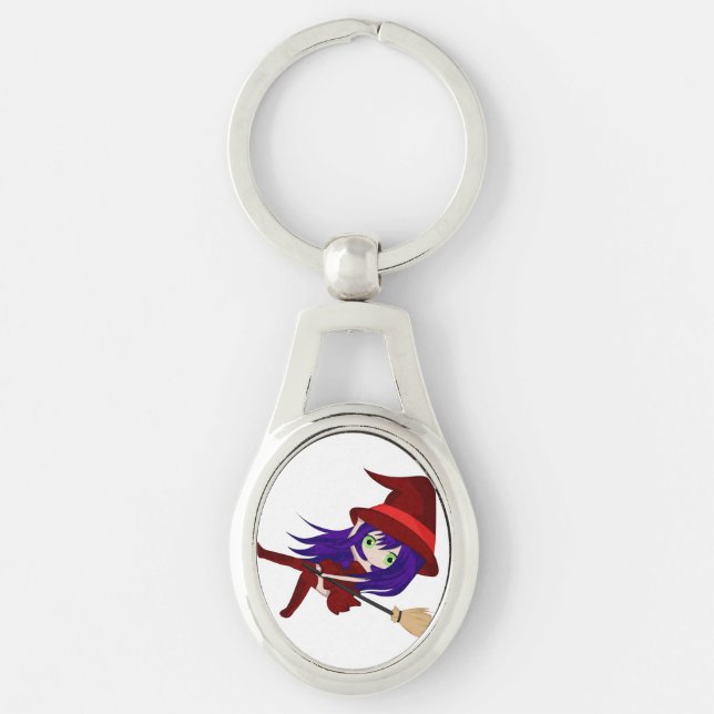 Cute Chibi Falling Witch Key Ring (Front)