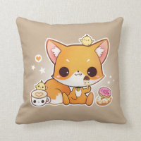 Cute chibi fox with kawaii icecream