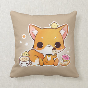 Cute chibi fox with kawaii icecream cushion