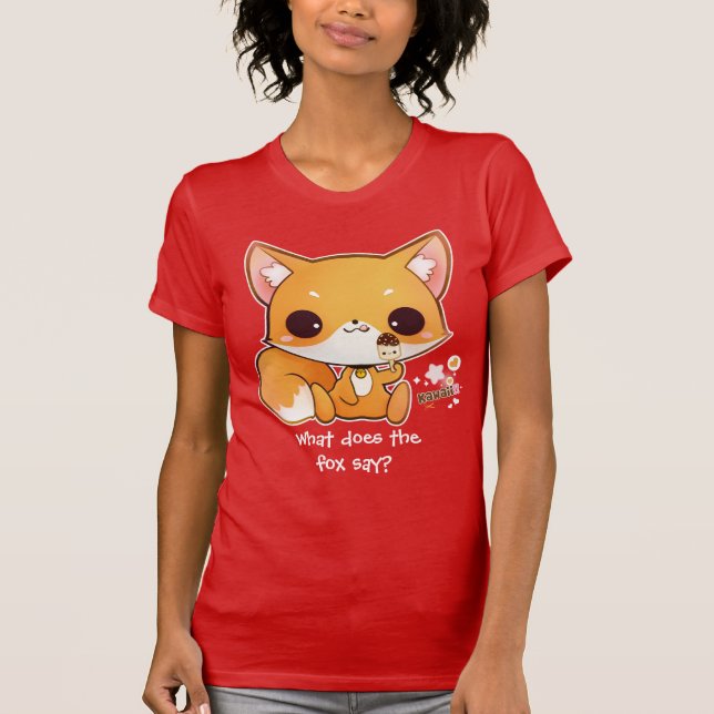 Cute chibi fox with kawaii icecream T-Shirt (Front)