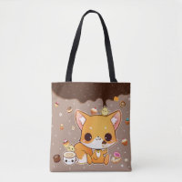 Cute chibi fox with kawaii icecream