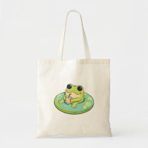 Cute Chibi Frog Summer Pool Day Lemonade Design Tote Bag