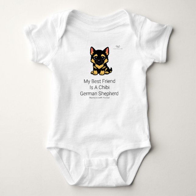 Cute Chibi German Shepherd Puppy Baby Bodysuit (Front)