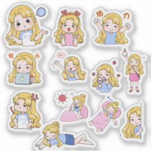 Cute Chibi Girl Emotions Vinyl Sticker Set