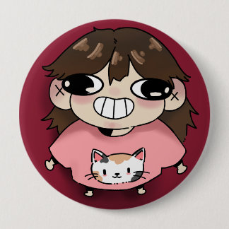 Cute Chibi Girl in Pink Cat T-Shirt Button