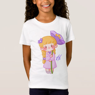 Cute Chibi Girl Purple Hat T-Shirt Kawaii Kids T