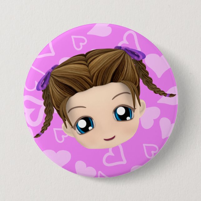 Cute Chibi Girl Sticking Tongue Out Button (Front)