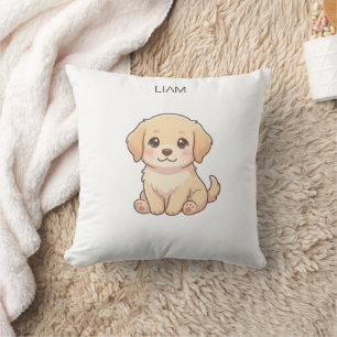 Cute Chibi Golden Retriever Custom Name Nursery Cushion