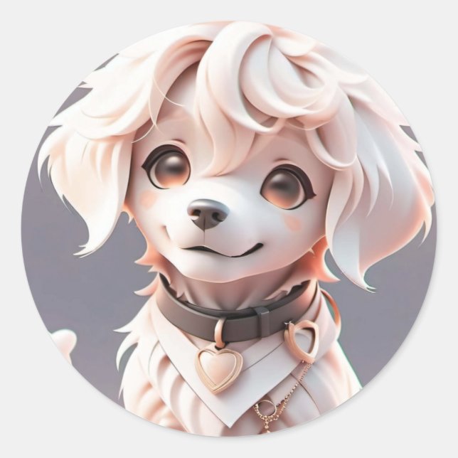 Cute Chibi Golden Retriever Puppy Classic Round Sticker (Front)