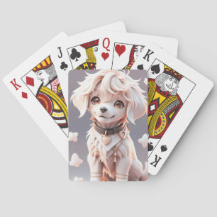 Cute Chibi Golden Retriever Puppy Playing Cards