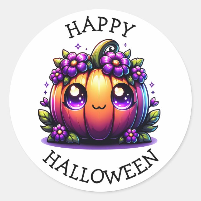 Cute Chibi Halloween Pumpkin  Classic Round Sticker (Front)