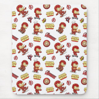 Cute Chibi Iron Man Seamless Pattern - Superhero  Mouse Pad