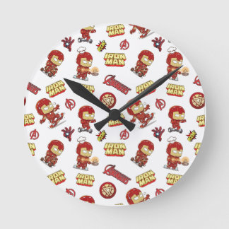 Cute Chibi Iron Man Seamless Pattern - Superhero  Round Clock