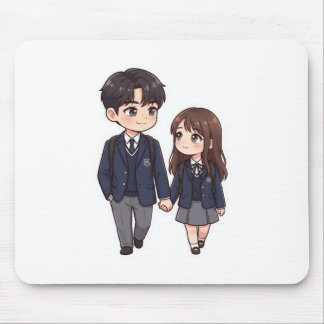 Cute Chibi K-Drama School Couple Mouse Pad