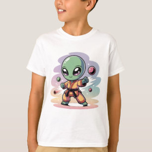 Cute Chibi Karate Alien Funny Kawaii UFO T-Shirt
