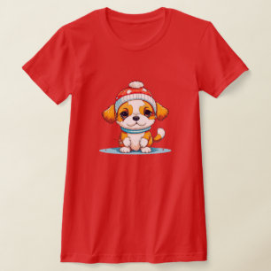 Cute Chibi Kawaii Cartoon Christmas Puppy Dog T-Shirt
