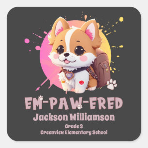 Cute Chibi Kawaii Corgi Name School Year on Back Square Sticker