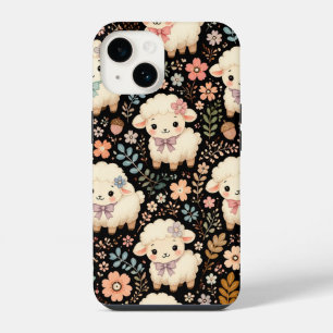 Cute Chibi Lamb Floral Pattern Cottagecore iPhone 14 Case