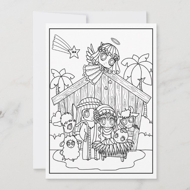 cute chibi manga Nativity Scene reason for season Invitation (Front)