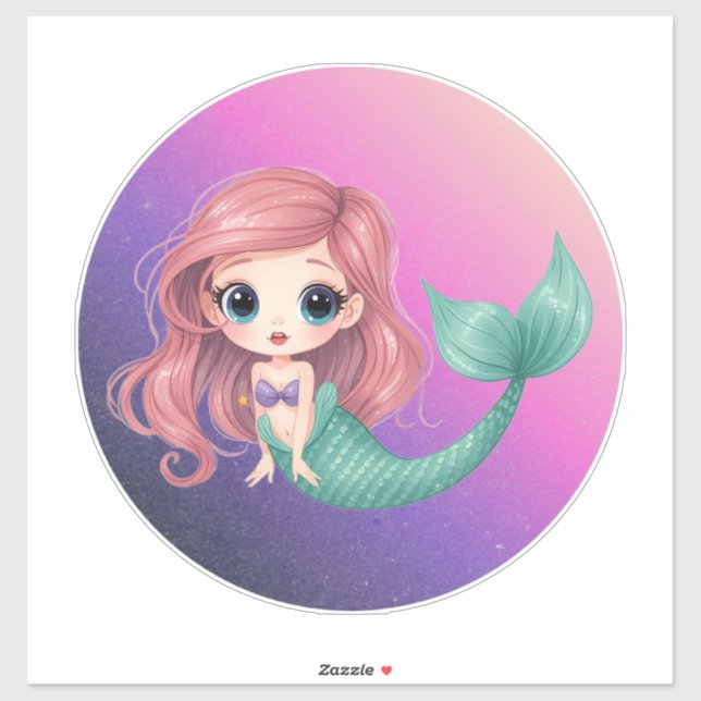 Cute Chibi Mermaid Vinyl Sticker Sheet - Pastel Oc (Sheet)