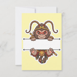 Cute Chibi Monkey King Split Name Frame Thank You Card