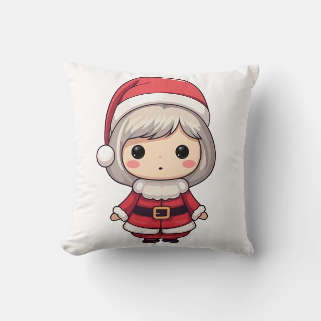 Cute Chibi Mrs. Claus Character Cushion (Front)