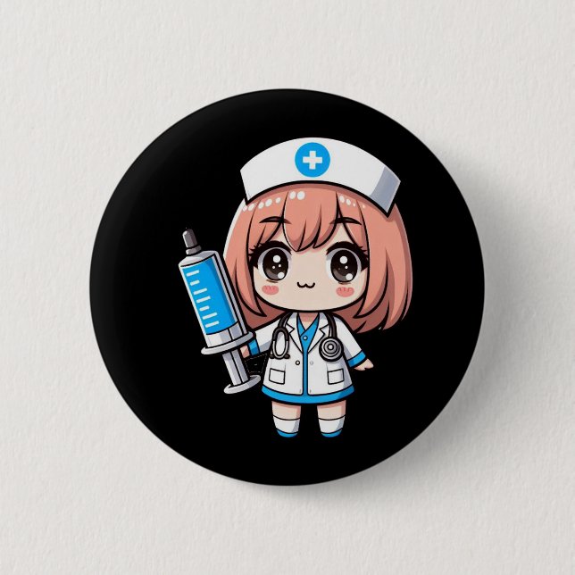 Cute Chibi Nurse - healthcare, anime, medical 6 Cm Round Badge (Front)