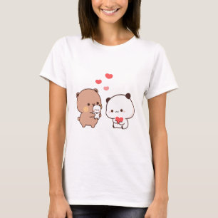 Cute chibi panda bear, milk and mocha heart love T-Shirt