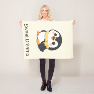 Cute Chibi Penguin Scarf Personalised Baby Blanket