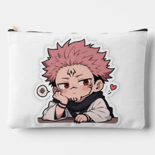 Cute Chibi Pouty King Sticker - Kawaii Pink Hair Accessory Pouch
