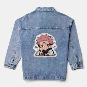 Cute Chibi Pouty King Sticker - Kawaii Pink Hair Denim Jacket