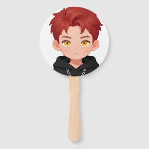 Cute Chibi Red Hair Boy Anime Party Accessory & St Hand Fan
