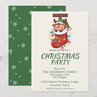 Cute Chibi Reindeer Christmas Party Invitation 5x7