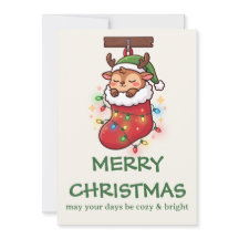 Cute Chibi Reindeer Stocking Holiday Photo Card