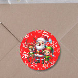 Cute Chibi Santa, Elf and Reindeer Christmas Classic Round Sticker<br><div class="desc">Cute Christmas stickers with a Santa,  Elf and Reindeer ina chibi 3D style. Snowflake background.</div>