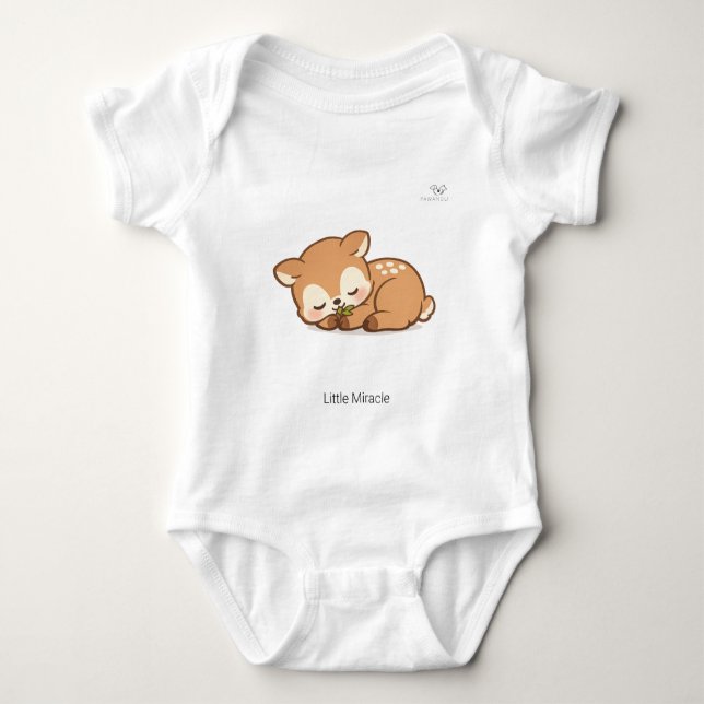 Cute Chibi Sleeping Fawn Deer Personalised Baby Bo Bodysuit (Front)