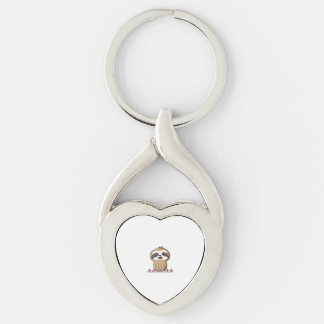 Cute Chibi Sloth Workout � Funny Kawaii Gym Animal Key Ring (Front)