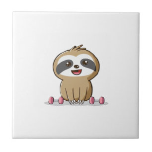 Cute Chibi Sloth Workout � Funny Kawaii Gym Animal Tile