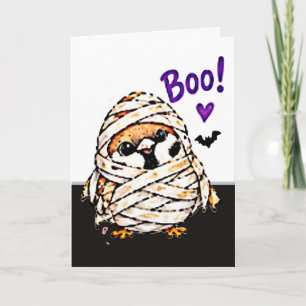 Cute Chibi Sparrow Bird Halloween Mummy Fun Card
