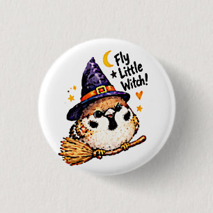 Cute Chibi Sparrow Bird Halloween Witch fun 3 Cm Round Badge