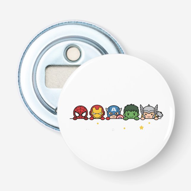 Cute Chibi Superhero Team Peeking Graphic Bottle Opener (Front)