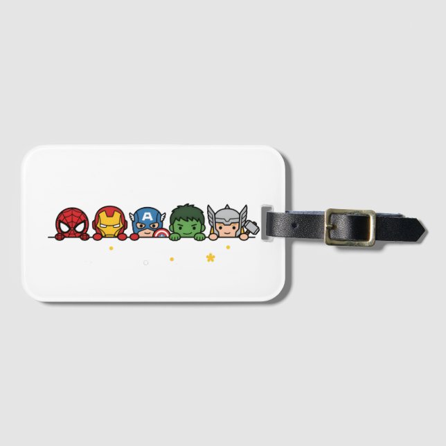 Cute Chibi Superhero Team Peeking Graphic Luggage Tag (Front Horizontal)