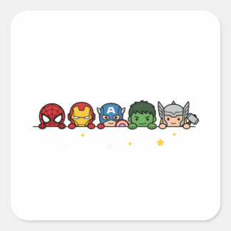 Cute Chibi Superhero Team Peeking Graphic Square Sticker