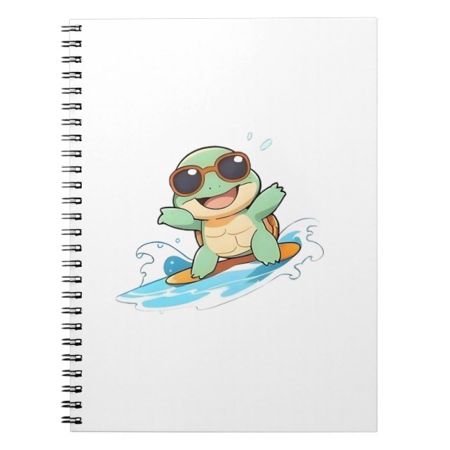 Cute Chibi Turtle Surfer Summer Beach Design Notebook (Front)