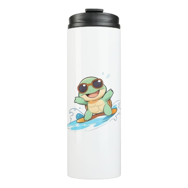 Cute Chibi Turtle Surfer Summer Beach Design Thermal Tumbler (Front)