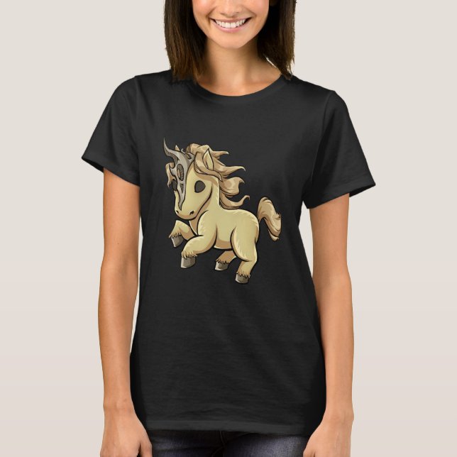 Cute Chibi Unicorn with metal Blade Horn T-Shirt (Front)
