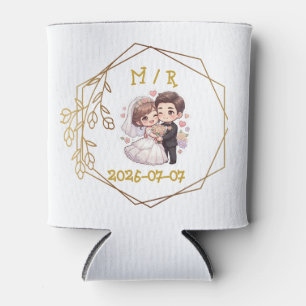 Cute Chibi Wedding Couple Sticker Romantic Bride Can Cooler