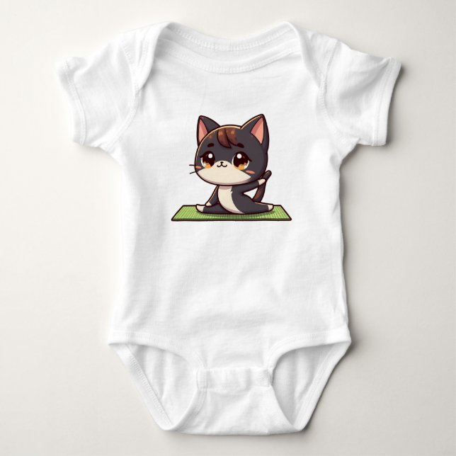 Cute Chibi Yoga Cat Baby Bodysuit (Front)
