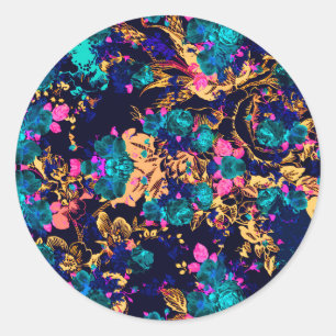 Cute chic abstract flowers background classic round sticker