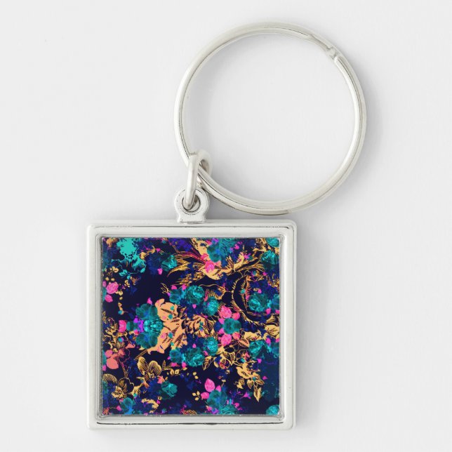 Cute chic abstract flowers background key ring (Front)